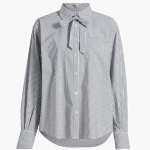 Derek Lam 10 Crosby Edeline Striped Tie Neck Shirt 6 NWT Blue Cotton Blouse Top
